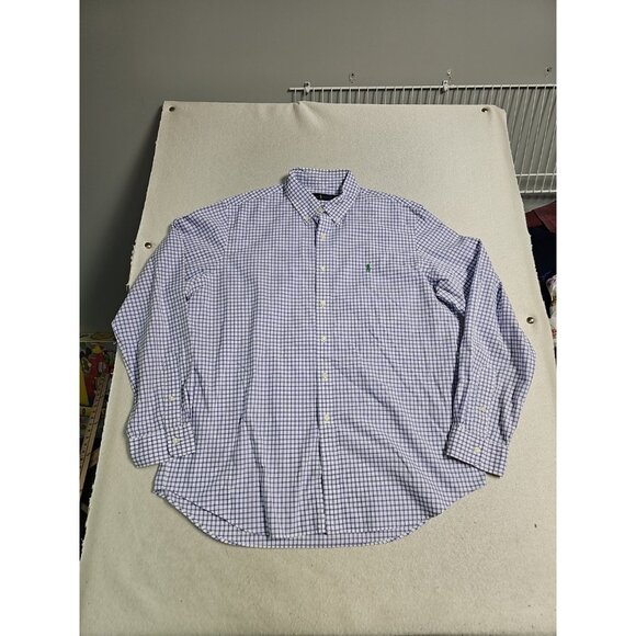 Polo Ralph Lauren Button Up Shirt Mens XL Blue White Check Green Pony Collar - Picture 1 of 5
